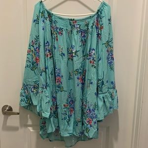 Blue Floral Off the Shoulder Terra & Sky Top